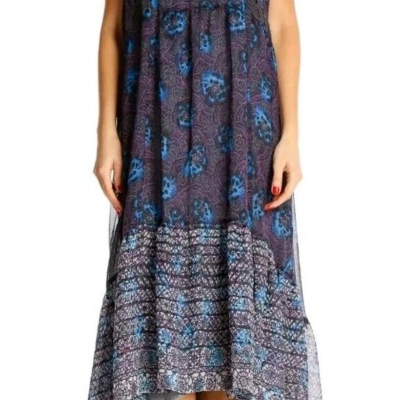 Free People Native Rose Purple Blue Floral Printed Midi Dress - Picture 2 of 10